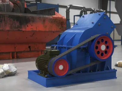 Industrial Belt Hammer Mill with Stones 3D model