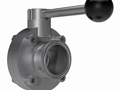 Manual Butterfly Valves - DIN Tri-clamp Connections - 3D model