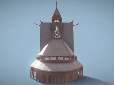 Viking Stave Church-Building Low-poly 3D model