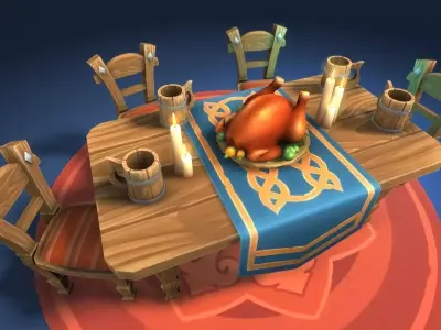 Dinner Table - mediaval furniture set Free low-poly 3D model