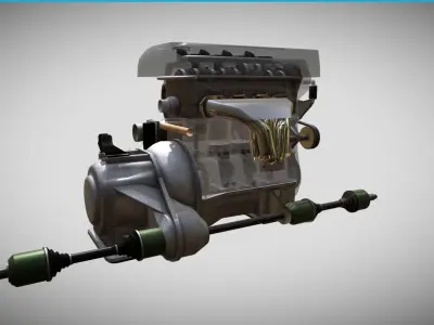 1zz 4 cylinder animated engine Low-poly 3D model