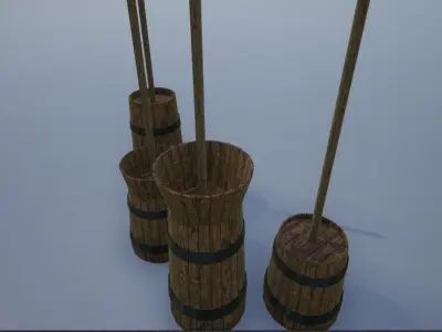 Medieval Wooden Butter Churns Low-poly 3D model