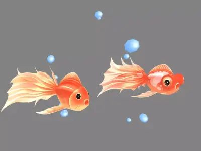 Cartoon goldfish in the tank Low-poly 3D model