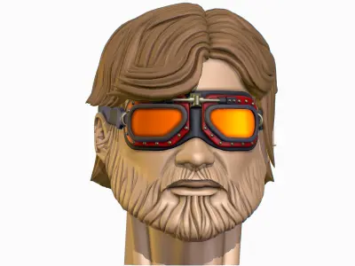 High Poly Mans Head with Beard and Glasses Low-poly 3D model