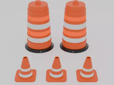 Construction work cones Free low-poly 3D model