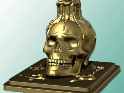 Candle melting on skull sculpture Free 3D print model