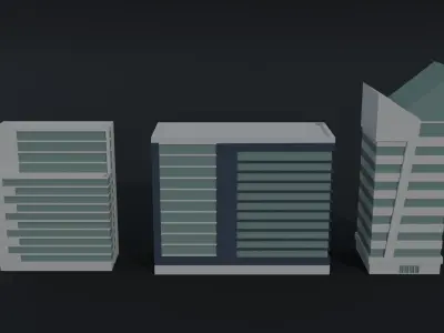 Cartoon skycrapers Polygonal Style Low-poly 3D model
