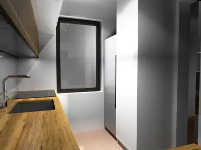 Kitchen with cabinets and wooden counter tops Free 3D model