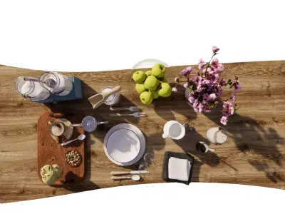 3D set furniture Rustic Breakfast Table Low-poly 3D model