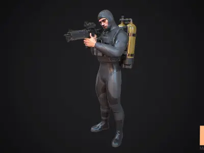 Military Diver Low-poly 3D model