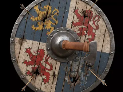 Medieval Wooden Shield - Battle-worn kite shield 3D model