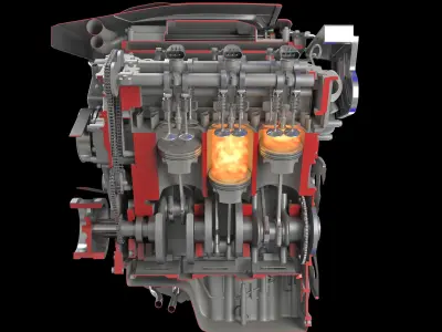 Animation Sectioned V6 Engine Ignition 3D model