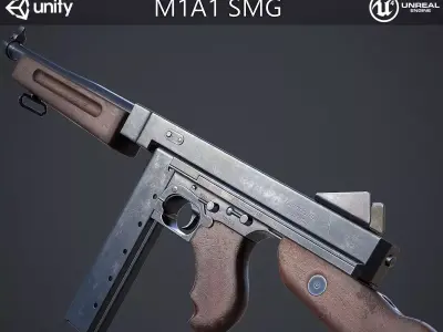 M1A1 Submachine Gun Low-poly 3D model
