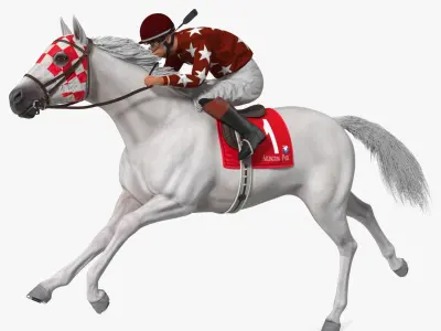 Running White Racing Horse with Jokey 3D model purchase
