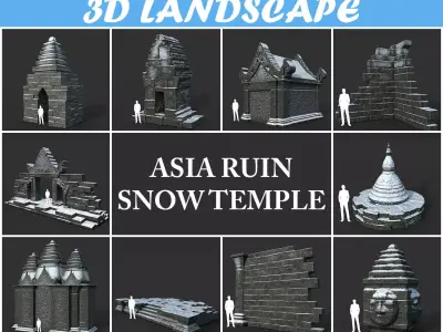 Low poly Snow Ruin Asia Temple Pack Low-poly 3D model