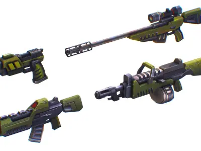 42 dollars discount SciFi Cartoon Weapons Set Low-poly 3D model