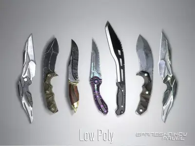 PBR Knife pack Low-poly 3D model