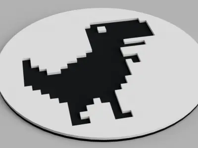 Pixelated Dinosaur Game Google Logo Coaster Free 3D print model