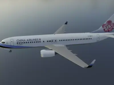 China airlines Boeing 737-800 with cockpit Low-poly 3D model Low-poly 3D model