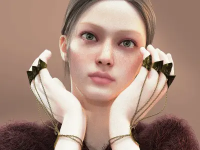 Tiger Embossed Metal Rings and Bracelet 3D model