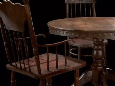 Old Wooden Table And Chairs Free low-poly 3D model