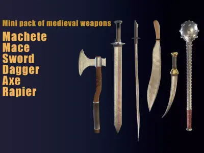 Mini pack medieval weapon LowPoly Low-poly 3D model