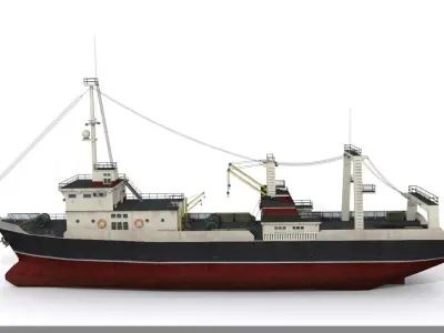 Trawler fishing boat Low-poly 3D model