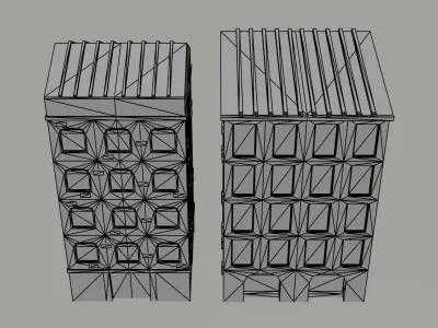 Cartoon city houses Polygonal Style Low-poly 3D model