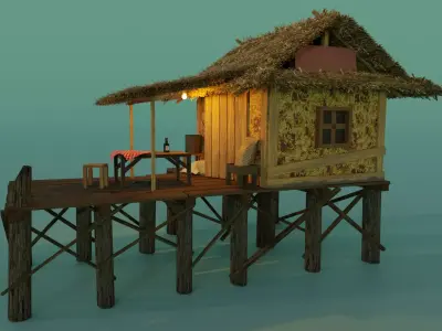 Hut on the water Low-poly 3D model