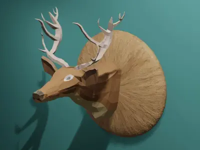 Deer Low Poly head on wall Low-poly 3D model