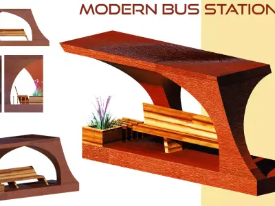 Modern bus station 02 3D model