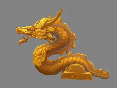 Cartoon Golden Dragon Sculpture Low-poly 3D model