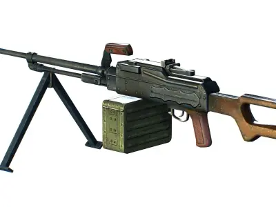 USSR PKP machine gun Pecheneg 54mm Low-poly 3D model