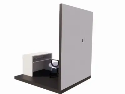 Booth office desk with monitor and chair 3D model