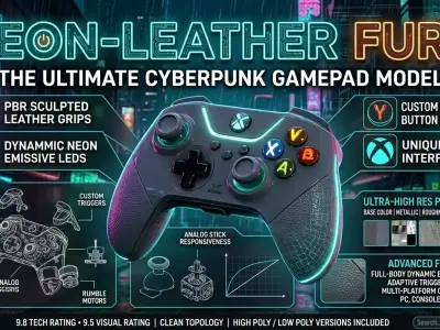 Futuristic Cyberpunk Gamepad - Neon LED Controller 3D model