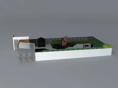 Low maintenance rear garden with angled deck and gravel  Free 3D model