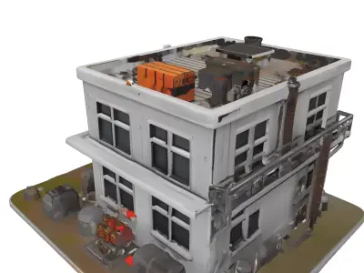 Military PostApocalyptic Compound Diorama Low-poly 3D model