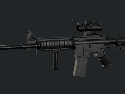 M4A1 Carbine with attachments and red dot Low-poly 3D model