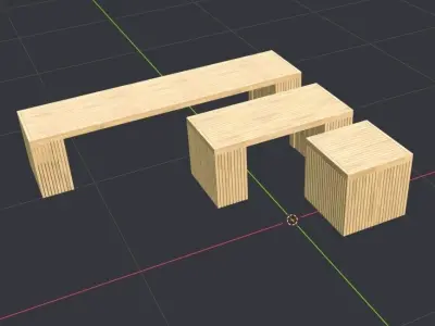 Modern Wooden Benches Set  Low-poly 3D model
