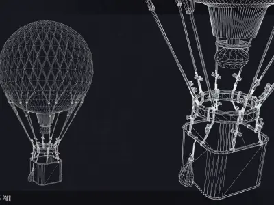 Steampunk Air Balloon Model Game Ready Kitbash Textured Low-poly 3D model