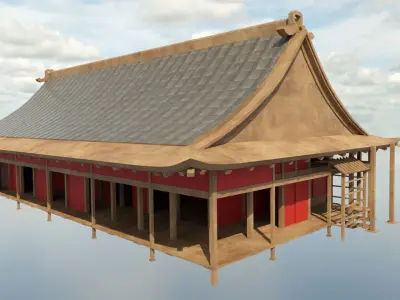 Modular Asian Building Low-poly 3D model