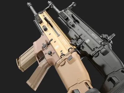 FN SCAR-H 17S FDE Worn Black Noir Game Ready Low-poly 3D model