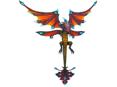 Low Poly Monster Orange Young Winged Dragon Low-poly 3D model