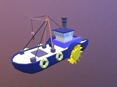 Low poly ship boat in sky Low-poly 3D model