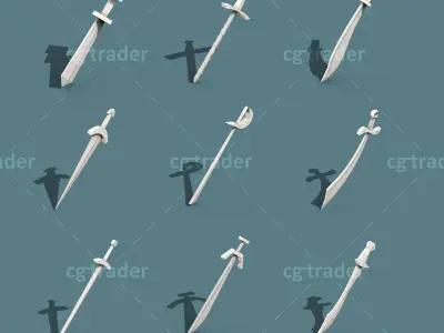 Low Poly Sword Isometric Icon Low-poly 3D model