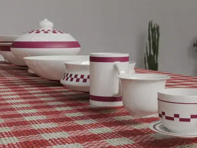 3D Cuisine Pack Pots Plates Cups and Stylish Table Free low-poly 3D model