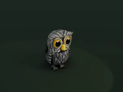 Cartoon Grey Owl Rigged 3D Model Low-poly 3D model