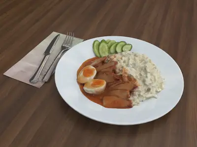 Plate of Food Egg and Cucumber in sauce -  Low-poly 3D model
