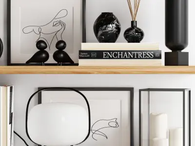 Decorative set objects on shelf 3D model