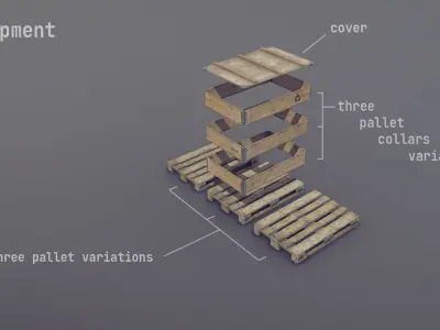 Cargo Wood Pallets Collars Cover EUR EPAL vr-2 Low-poly 3D model